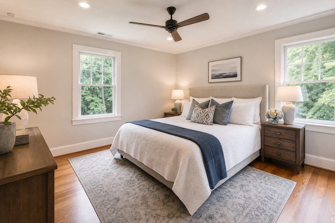 Main bedroom with leafy views