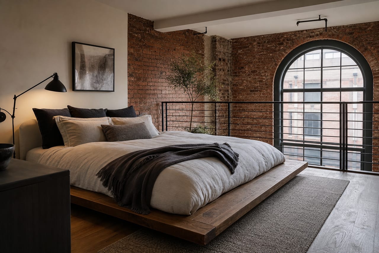Sleeping area beside the arched window